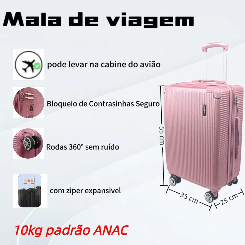 Mala De Bordo   360° ad, leve no avião. 2 zíperes, expansíveis rodinha duplo 9kg 10kg  novo 2024 cod