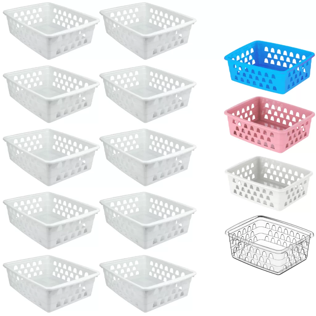 Cesto Organizador Kit 10 Peças 16x12x6Cm Pequeno Branco Transparente Azul Rosa