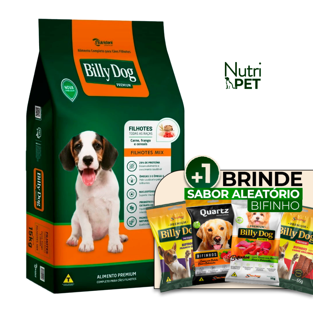 Ração Billy Dog Filhotes Mix Carne Frango e Cereais 15Kg