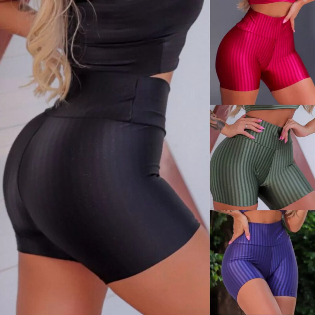 Kit C/2 Shorts Fitness Feminino 3D Suplex Academia Cós Alto