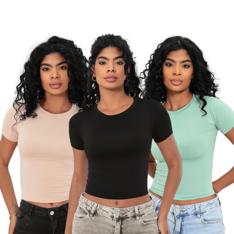 KIT 3: Baby Tee Feminina – Blusa Slim Fit Ma