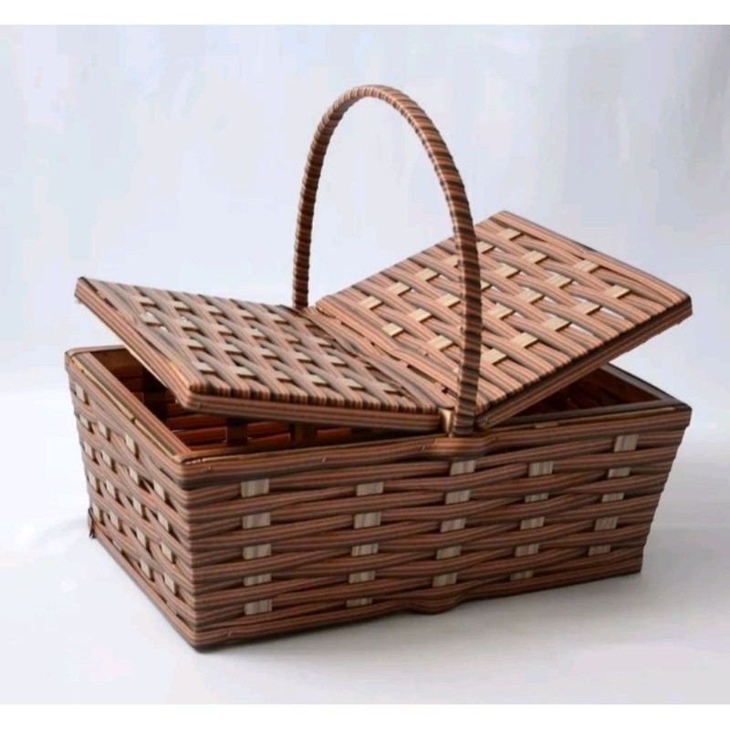 Cesta de Piquenique Fibra Sintética Média 40x25x14 Café da Manhã Luxo Resistente (Vime Sintético)