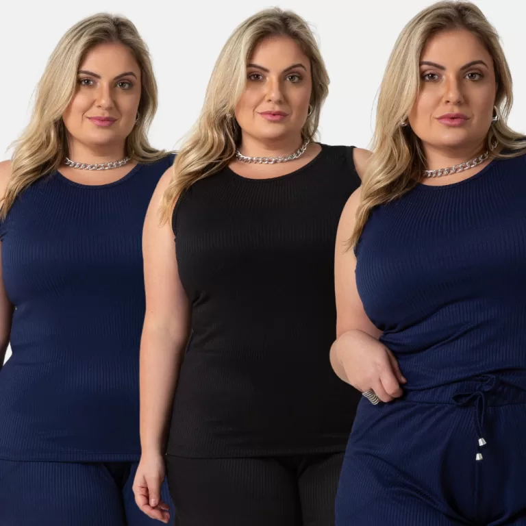 Kit 3 Regata Feminina Canelada Moda Plus Size Casu