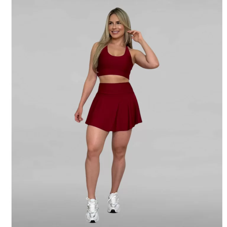 Conjunto Fitness Short Saia Feminino + Top Leve E 