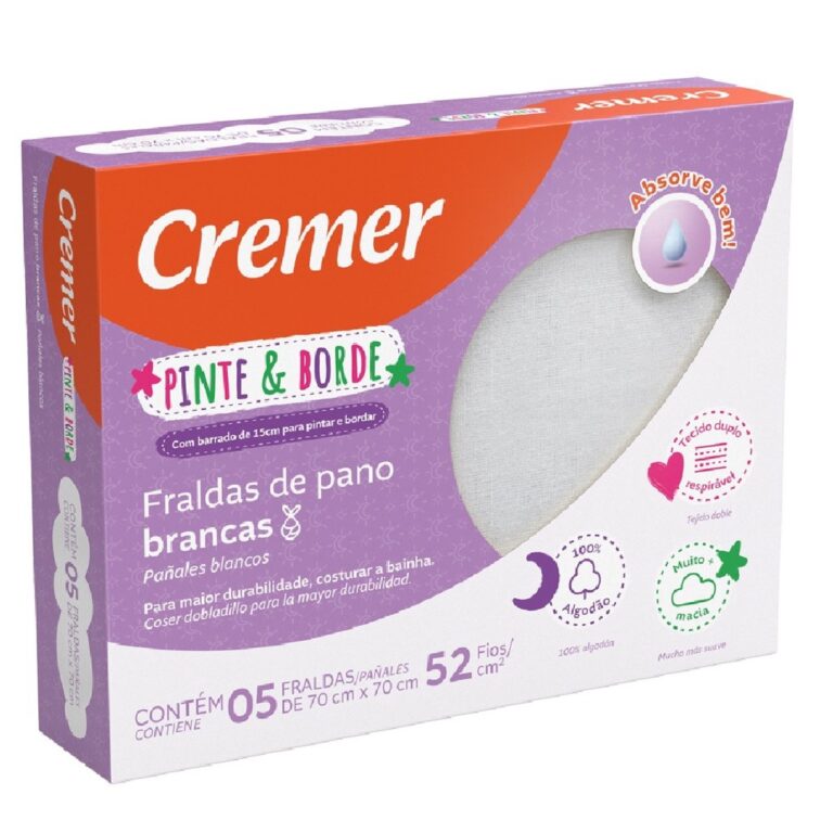 FRALDAS DE PANO PINTE E BORDE BRANCA 5un – C
