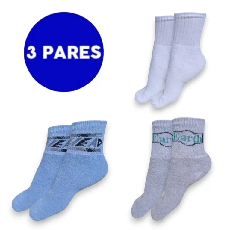 Kit 3 Meia Masculina Ajustável Estampa Neutra Dia