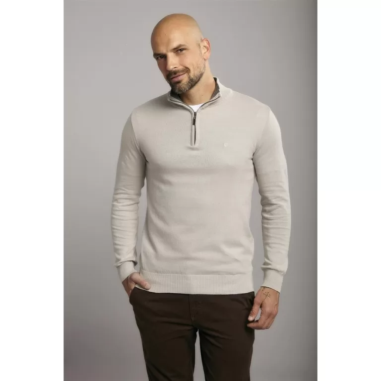 Tricot Básico Gola Meio Zíper – Bege Areia