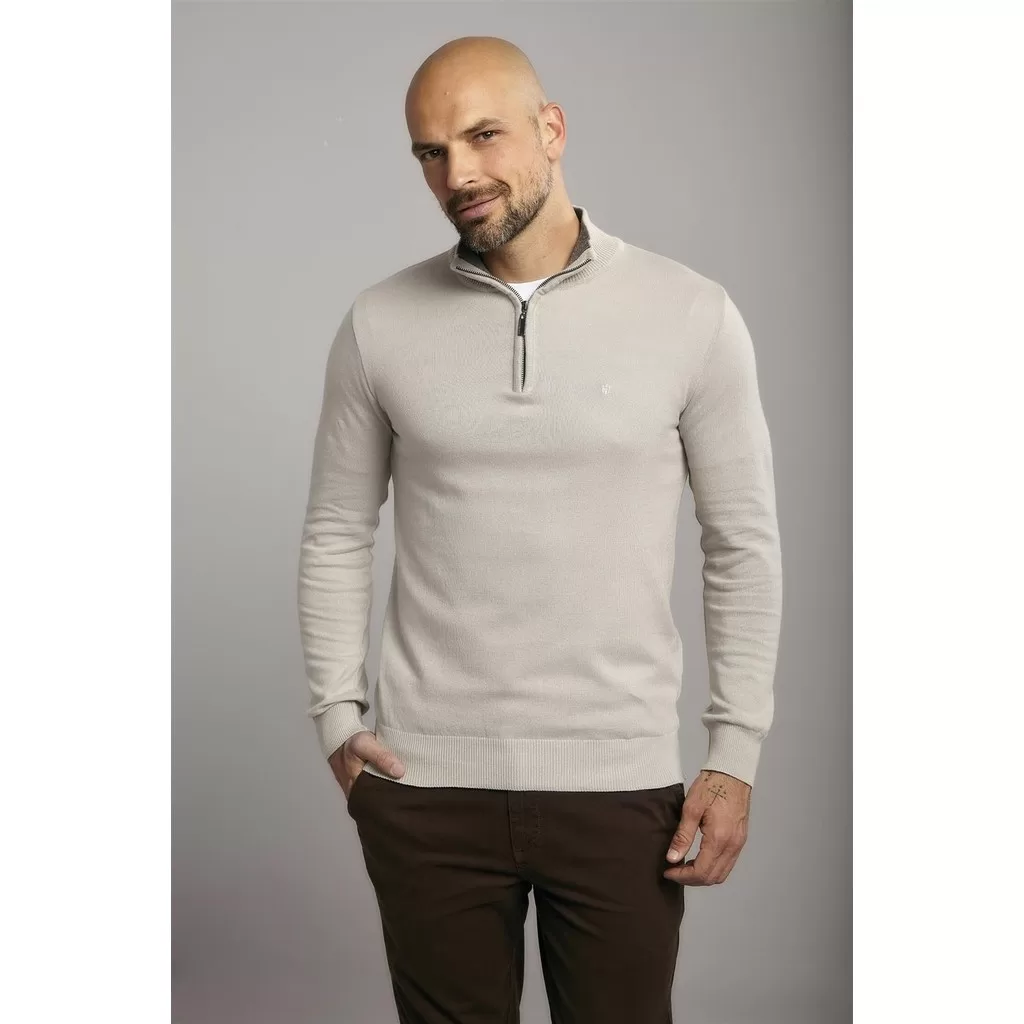 Tricot Básico Gola Meio Zíper – Bege Areia