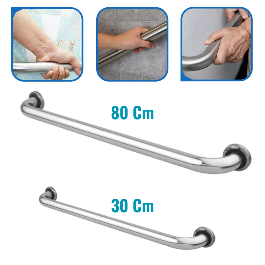 Kit 2 Barras Apoio Alumínio Alça Suporte Banheiro Segurança Proteção Idoso Deficiente 80cm 30cm