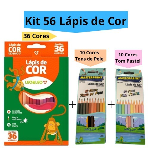 Kit 56 Lápis de Cor (36 CORES + 10 Cores Tom Past