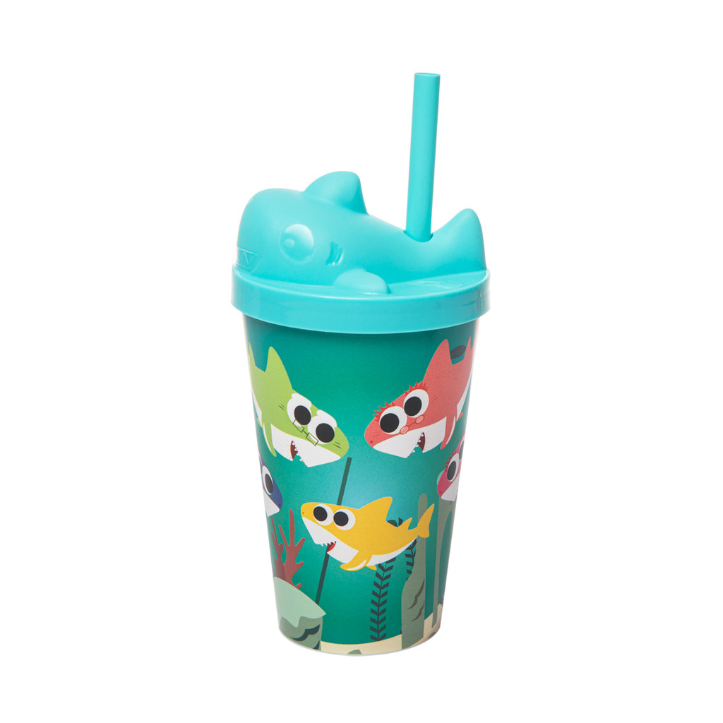 Copo Infantil Com Tampa 3D e Canudo 350ml Linha Animais Vários Temas Copo para Criança