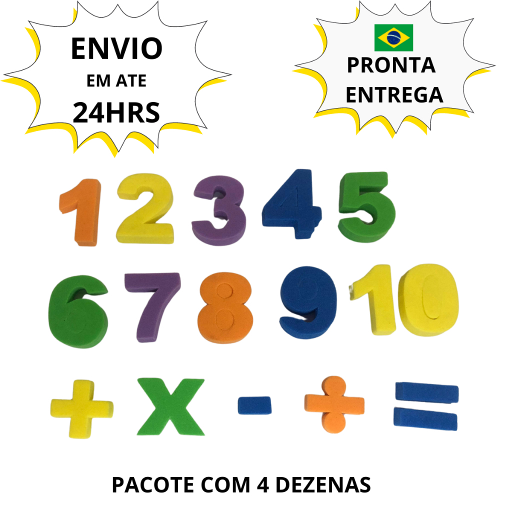 Numeros Coloridos Em eva Com 4 Dezenas e Sinais Brinquedo para menina e menino