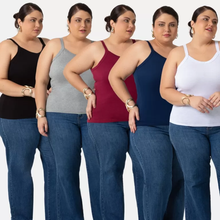 Kit 5 Regatas Básica Feminina Moda Plus Size Conf