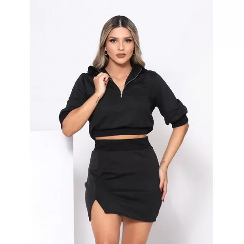 Conjunto Feminino Cropped Polo Zíper Frontal E Sa