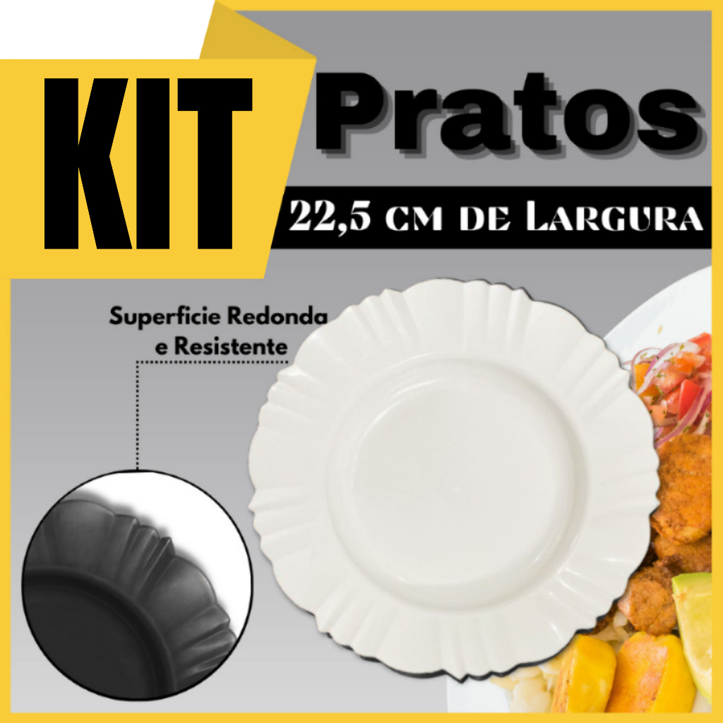 Kit 100 Pratos Pétala Plastico Redondo Fundo Resistente