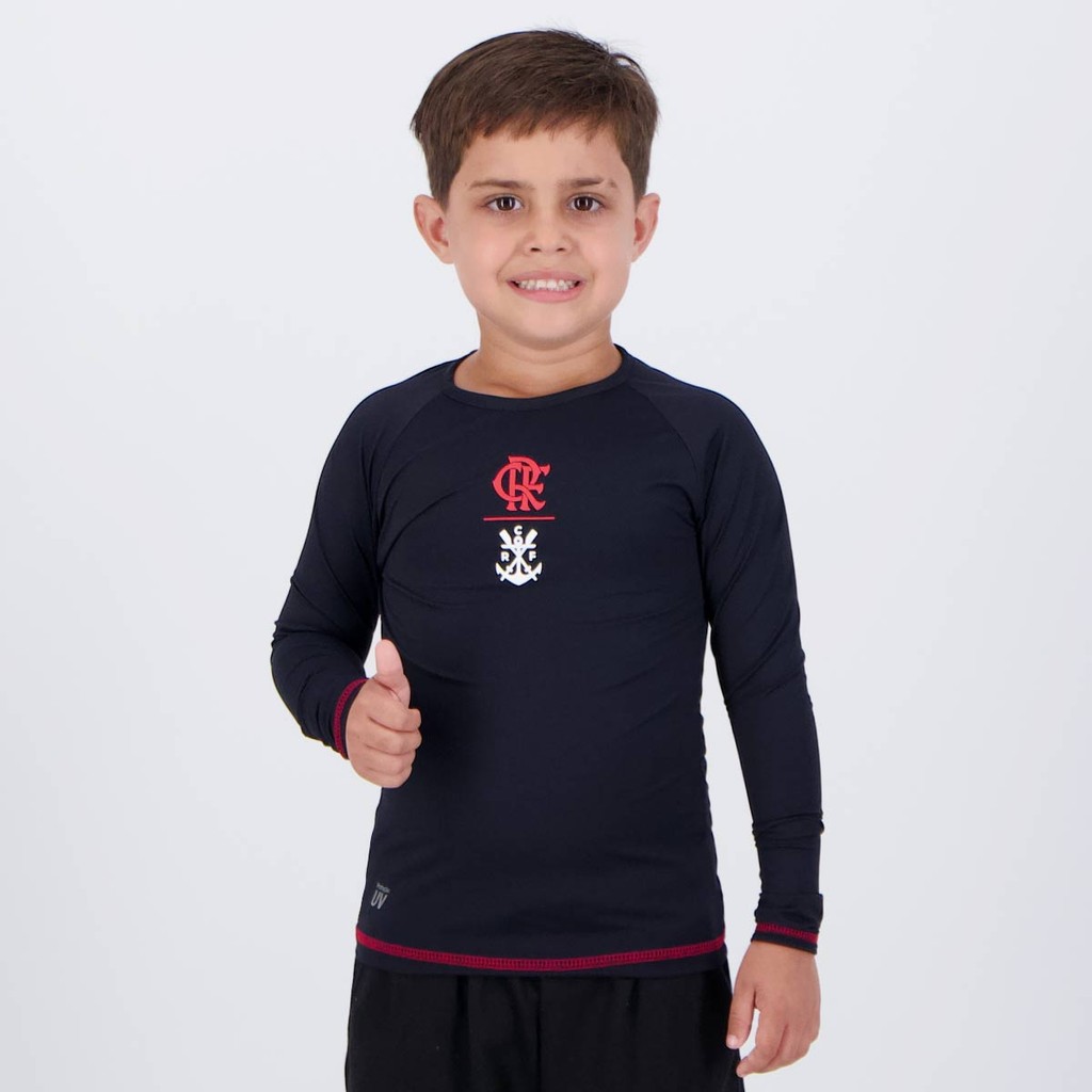 Camisa Térmica Flamengo Guanabara Manga Longa Infantil Preta