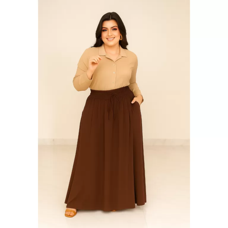 Saia Feminina Em Viscolinho com forro leve fenda n