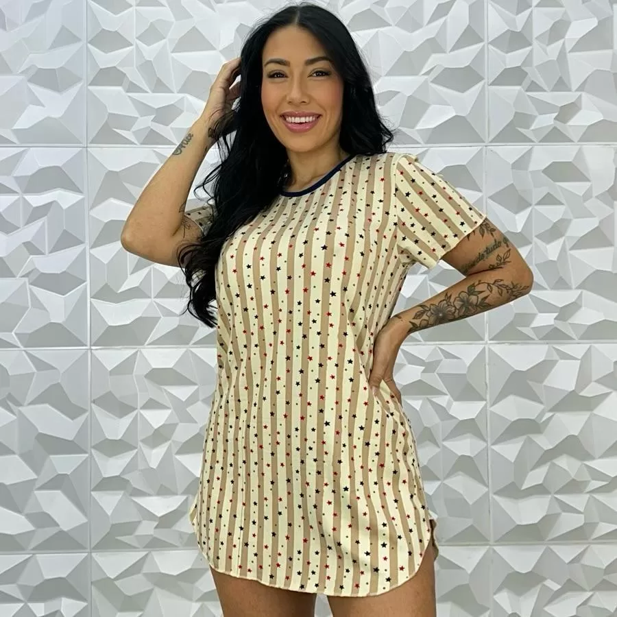 Camisola Pijama manguinha confortável  em Suede tecido macio