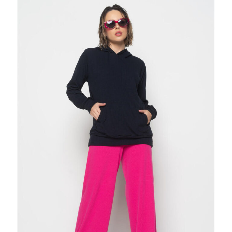 Casaco Oversized Com Capuz E Bolso Canelado Salvat