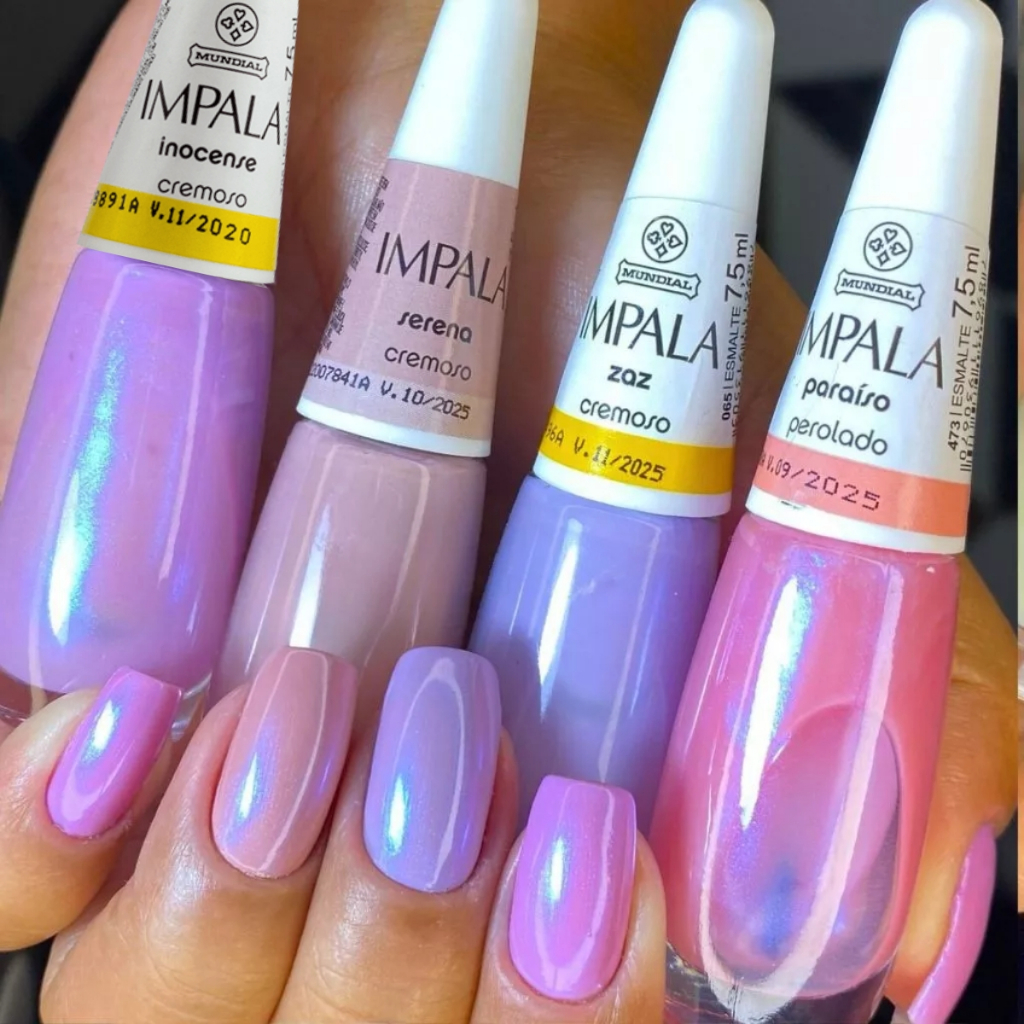 Kit 4 Esmaltes Impala Perolado Tendência Tons de Rosa Nude Roxo Moda