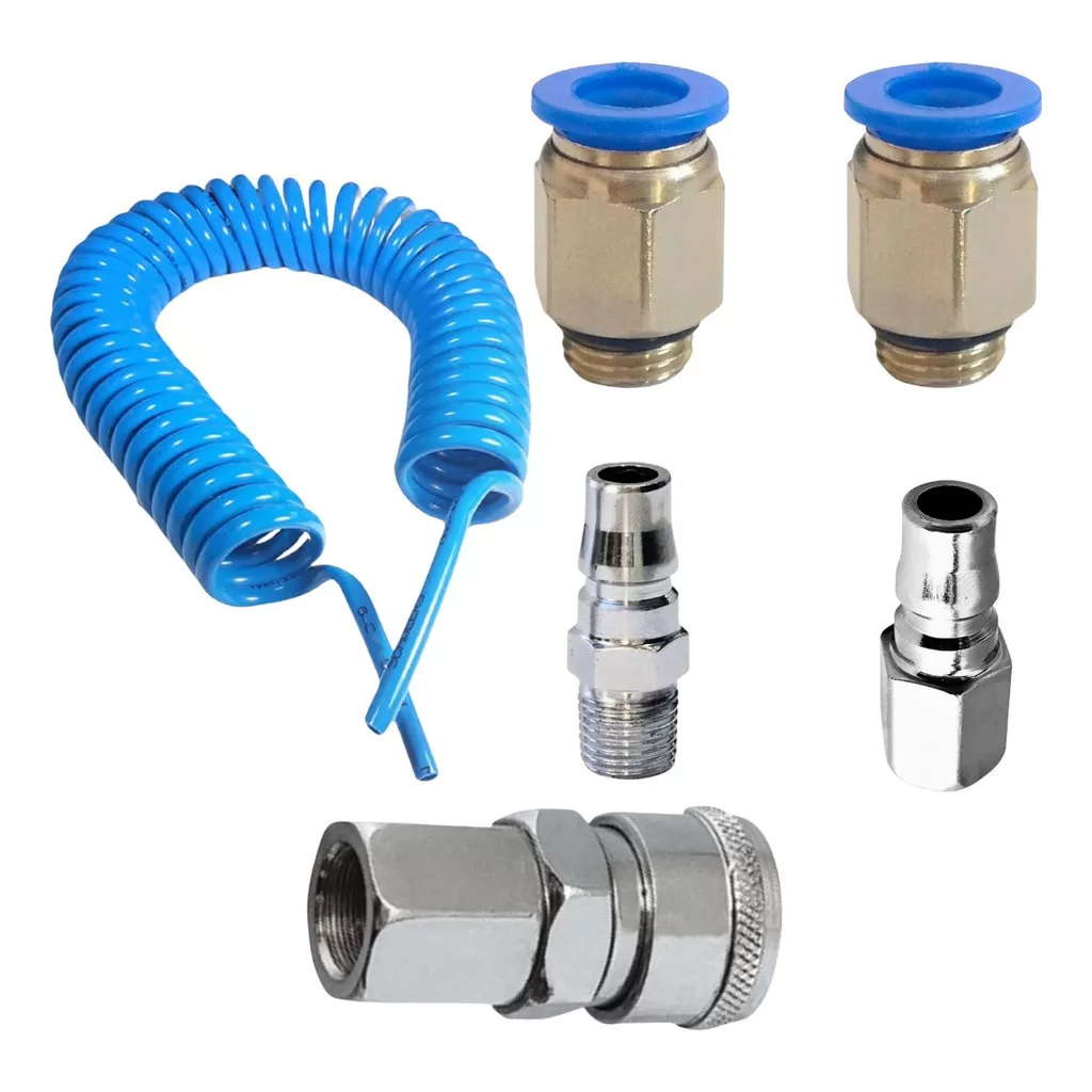 Kit Engate Rápido + Mangueira Espiral 5 Metros Compressor