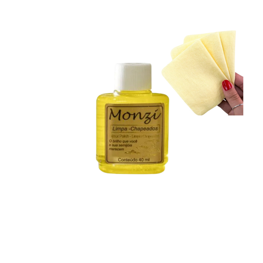 Kit 1 Monzi 35 Ml Limpa Chapeado 1 Flanela Magica Original Dourada
