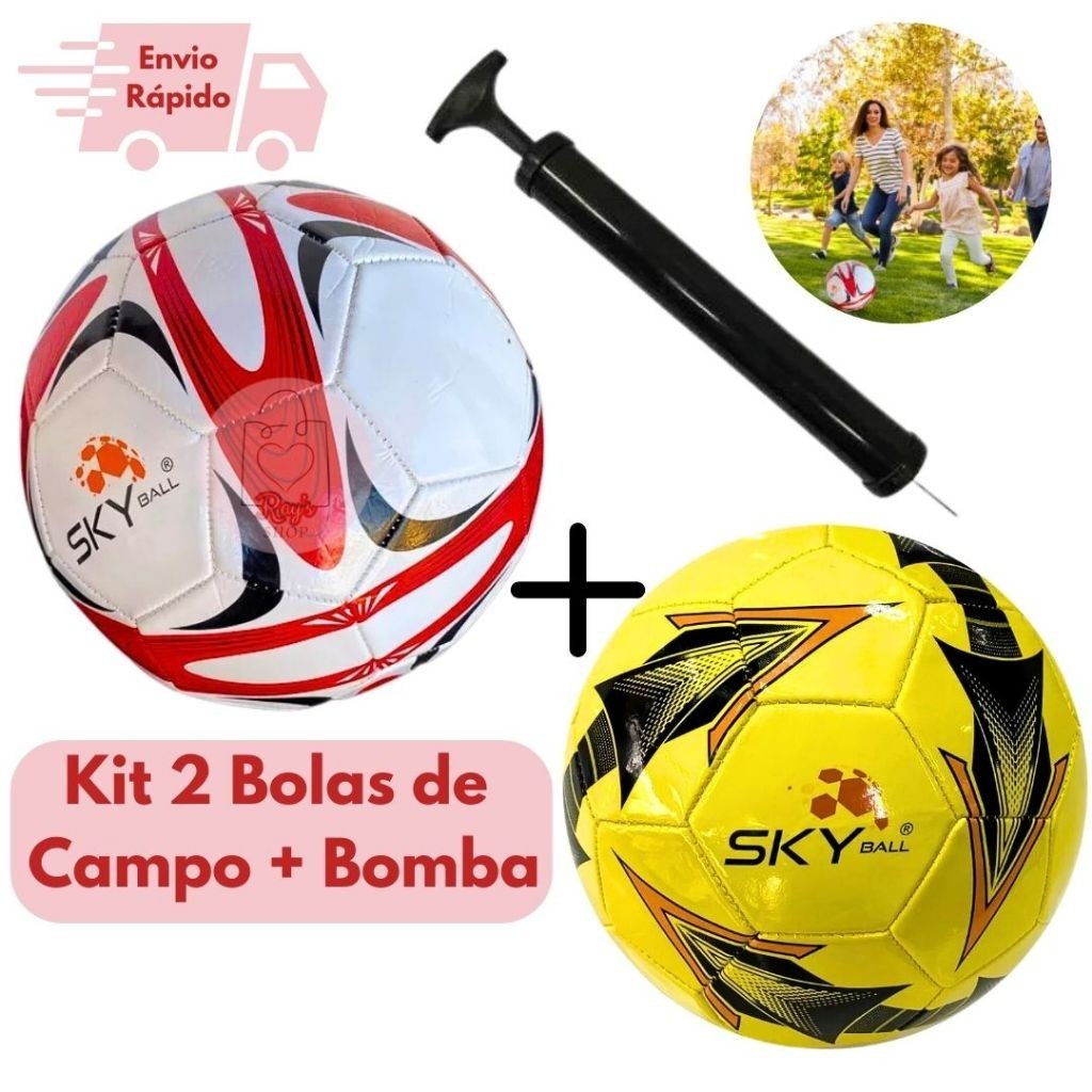 Kit 2 Bolas De Campo E Bomba De Ar Portátil Manual Futebol