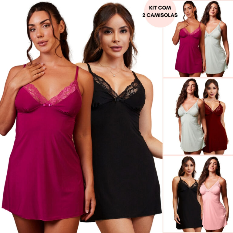 Kit 2 Camisolas Renda Delicada Noite Fresca Confor