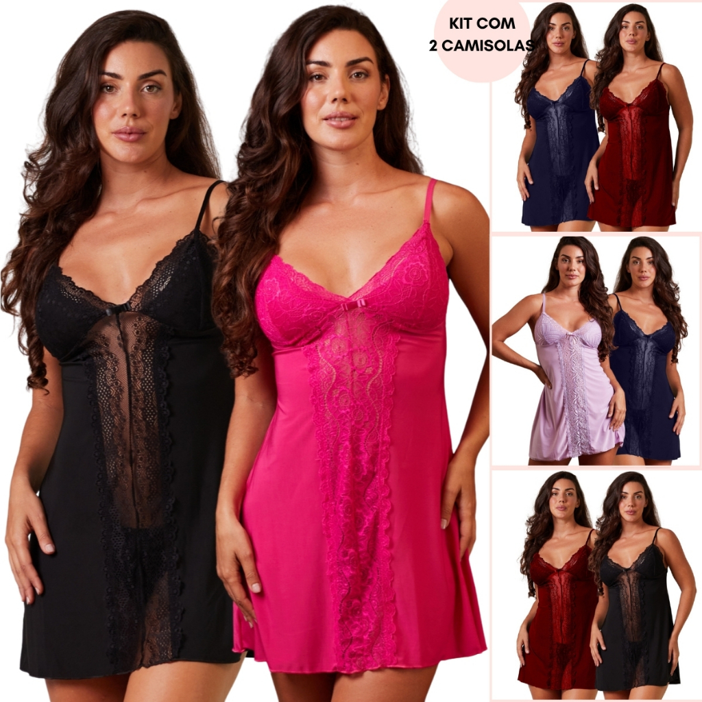 Kit 2 Camisolas Renda Transparente Sexy Confortável Noite