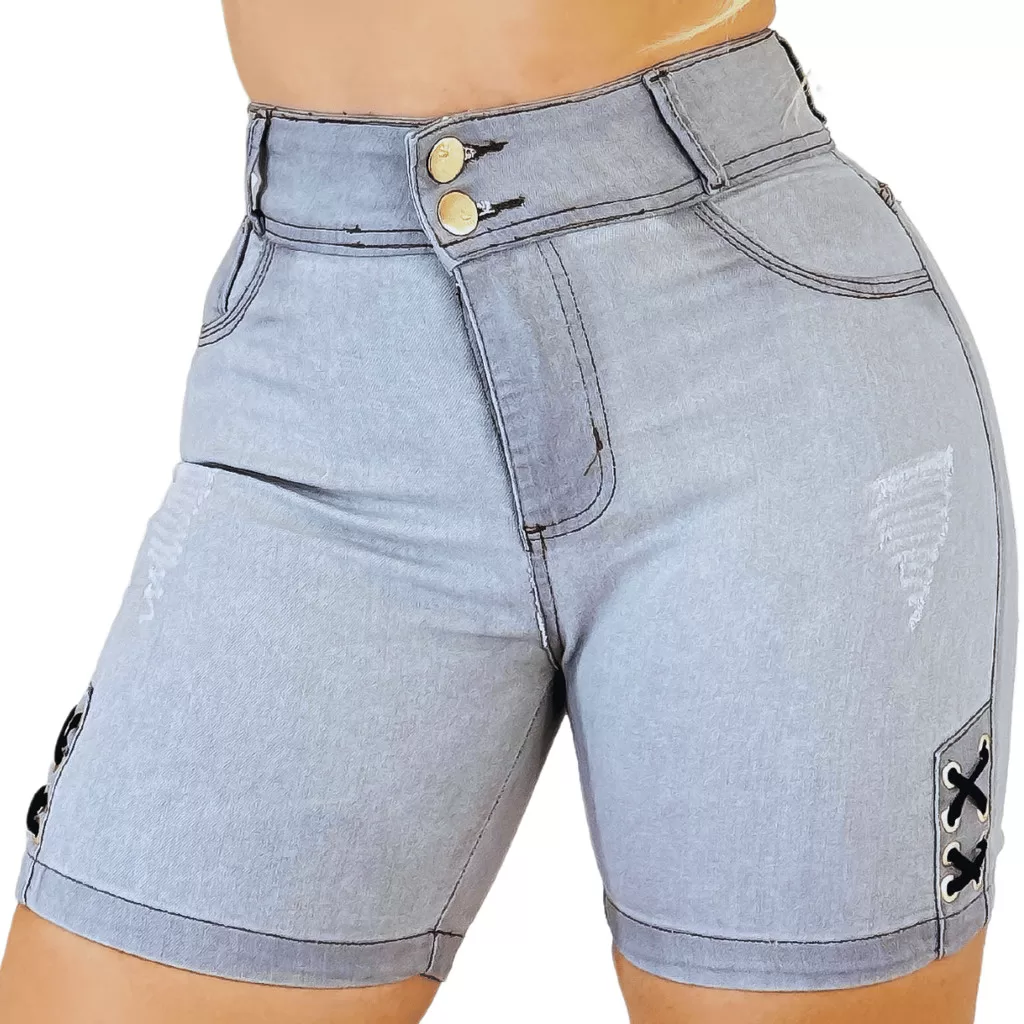 Shorts Jeans Feminino Modelo Com Ilhós Detalhes Modernos Cintura Alta Valoriza o Corpo Praticidade