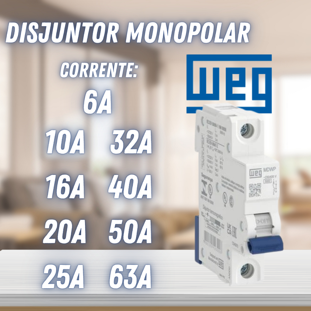 Disjuntor Monopolar Termomagnético Mdwp 400Vca Curva C – Weg (6a até 63a)