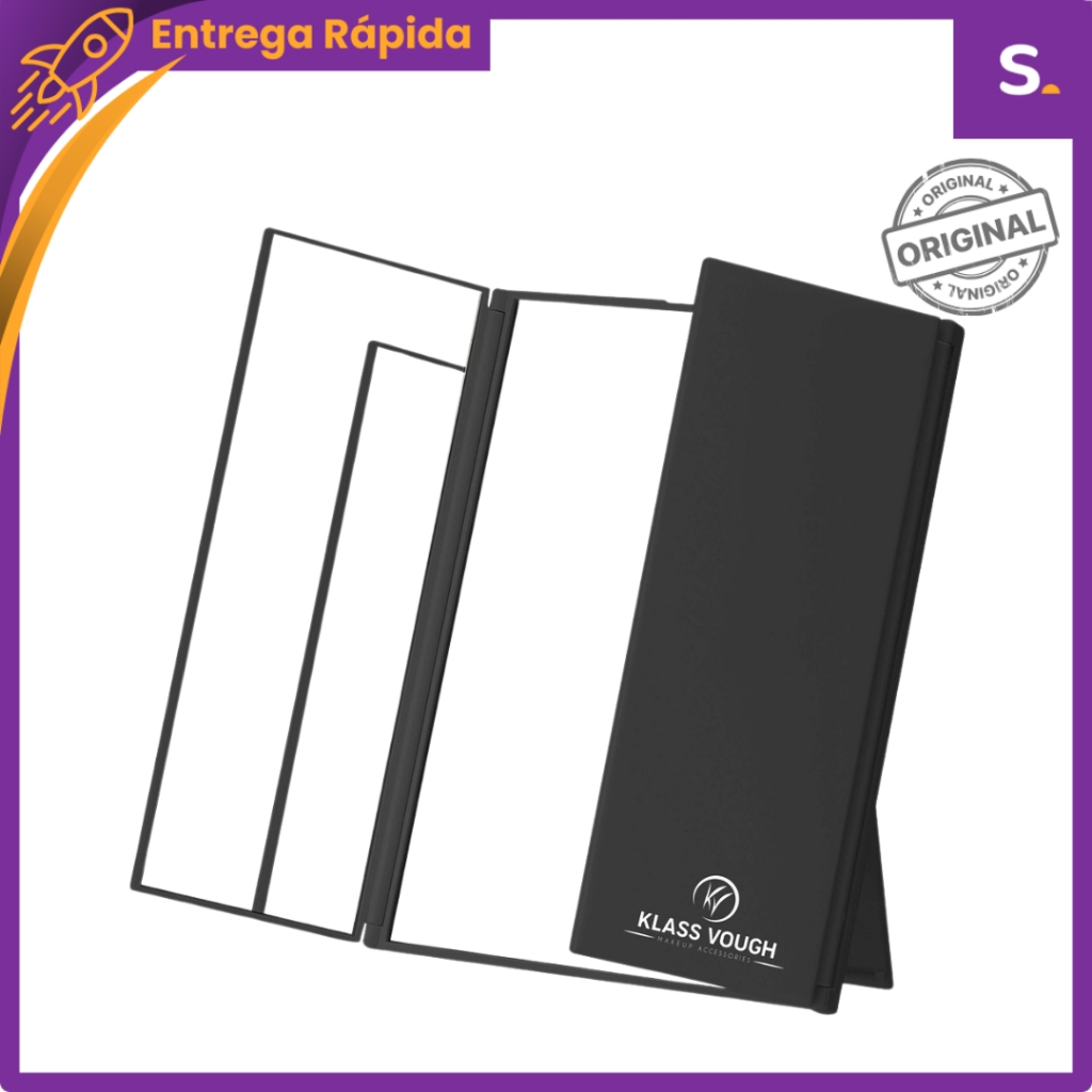 Espelho de Mesa Triplo Black Fold  3 Faces com Suporte Ajustável – Klass Vough