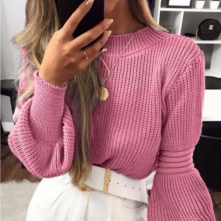 Blusa de Frio Feminina Tricot Manga Longa Bufante 