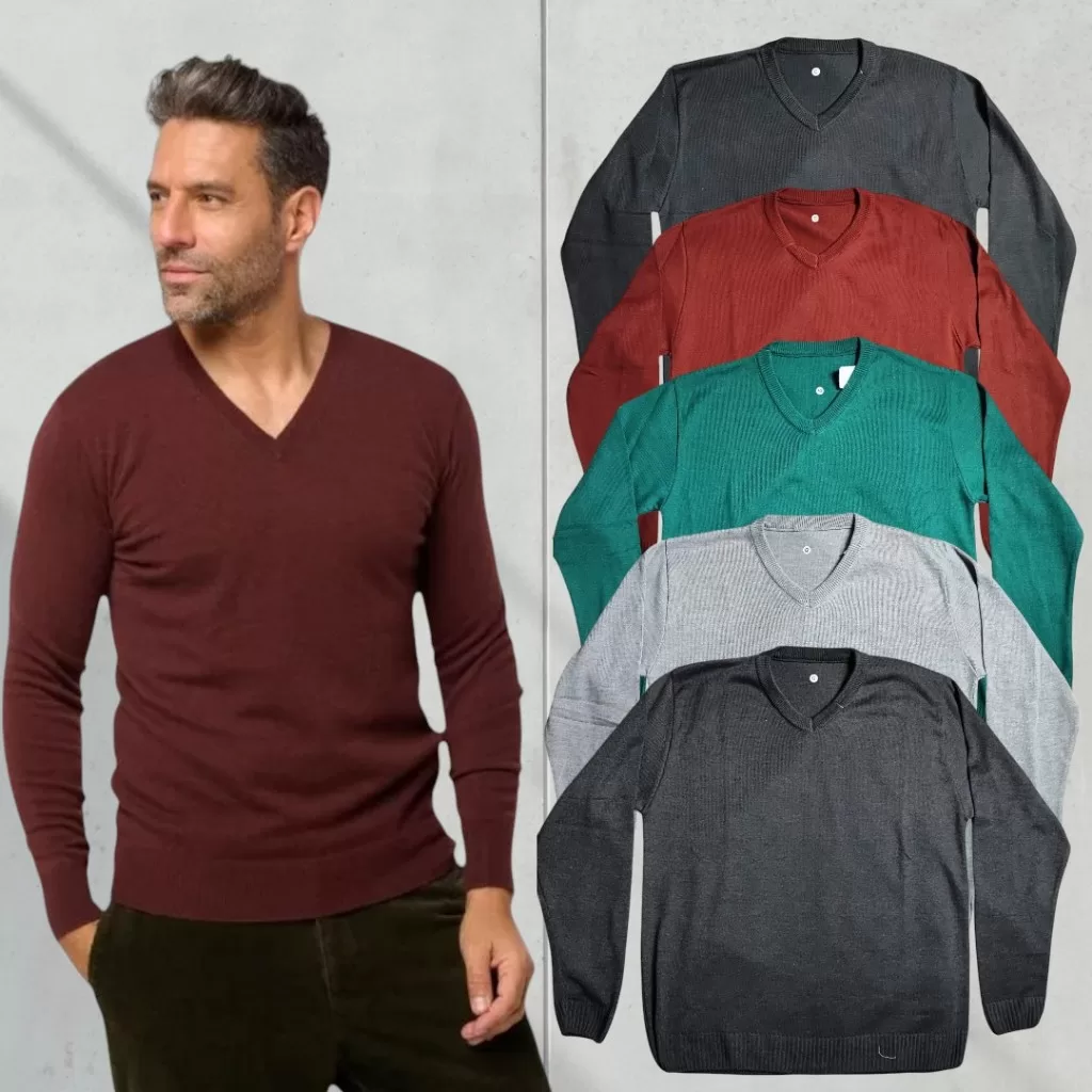 Blusa Suéter Lã Tricô Gola V Masculino Manga Longa