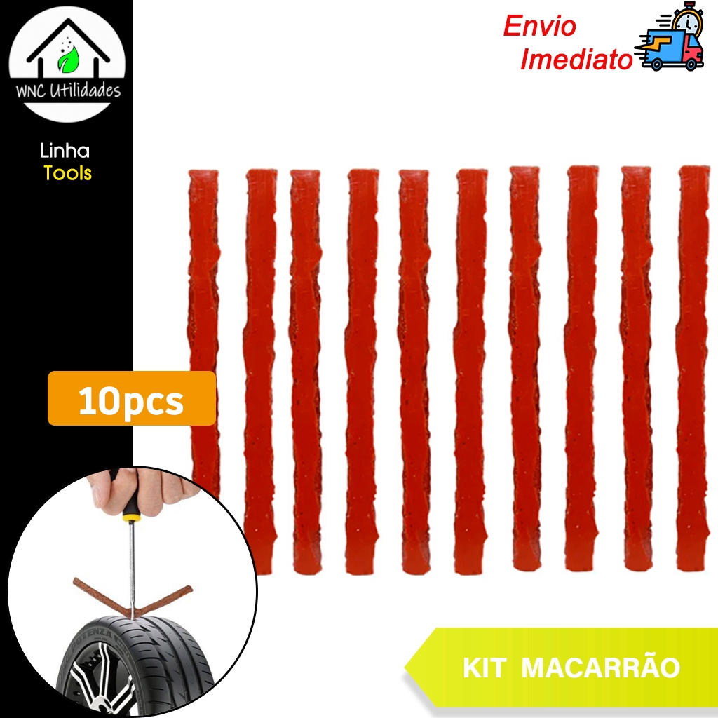 Kit 10 macarrão Reparo Pneu Sem Camara Moto Carro Tipo remendo frio