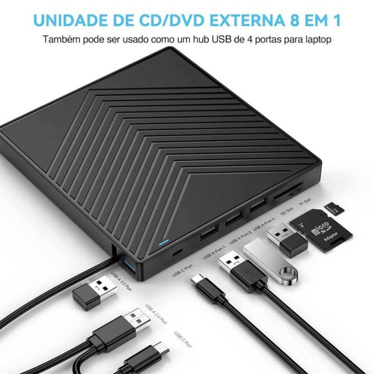7 Em 1 Gravador Leitor Cd Dvd Externo Usb 3.0 Pc N