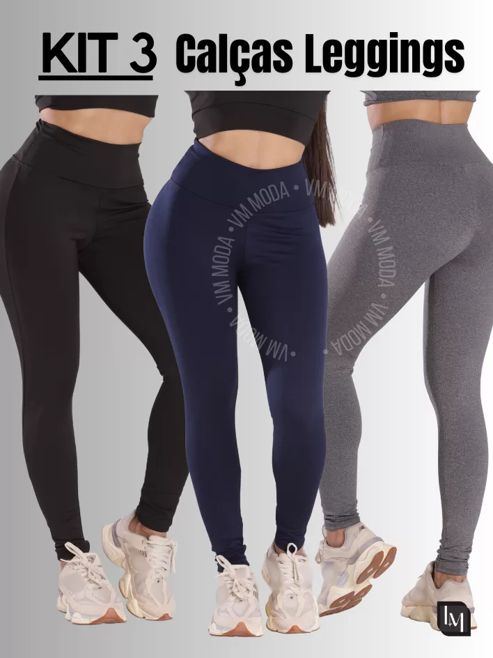 Kit 03 Calça Legging Suplex Cós Alto Fitness Aca