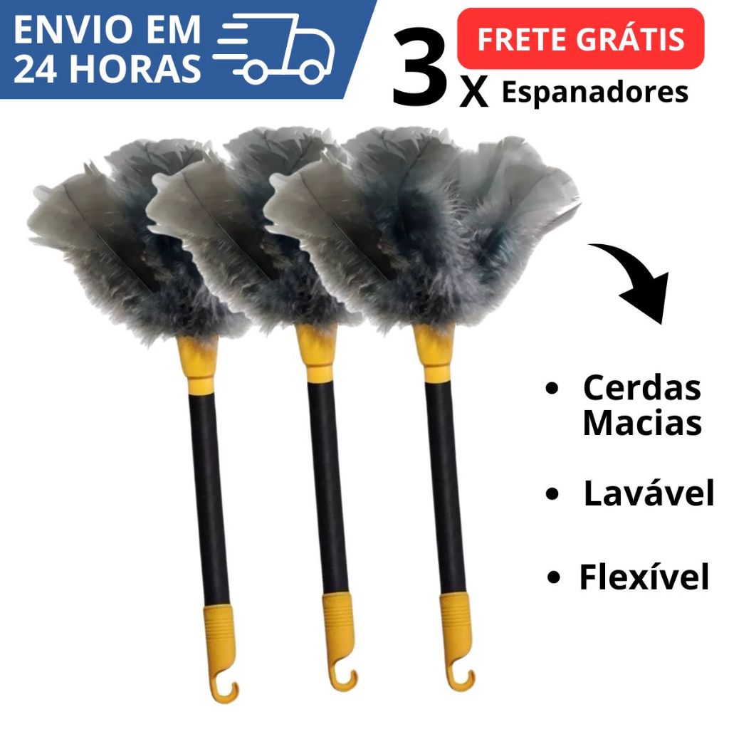 Kit 1/2/3 Espanadores Pó Pena 42 Cm Limpa Poeira Moveis Casa