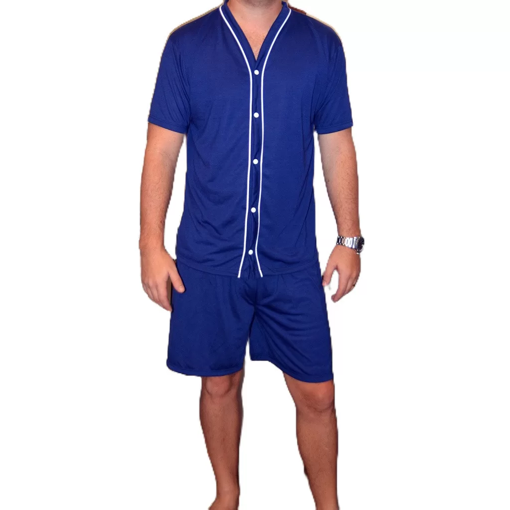 PIJAMA MASCULINO ABERTO CIRÚRGICO COM BOTÕES MEIA MANGA EM MALHA