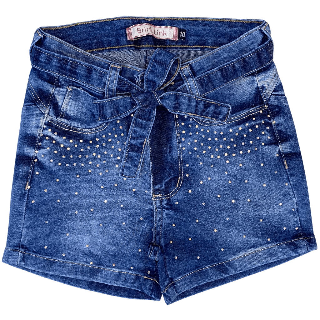 Short Jeans Meninas Brilho Strass Infantil Criança Bermuda