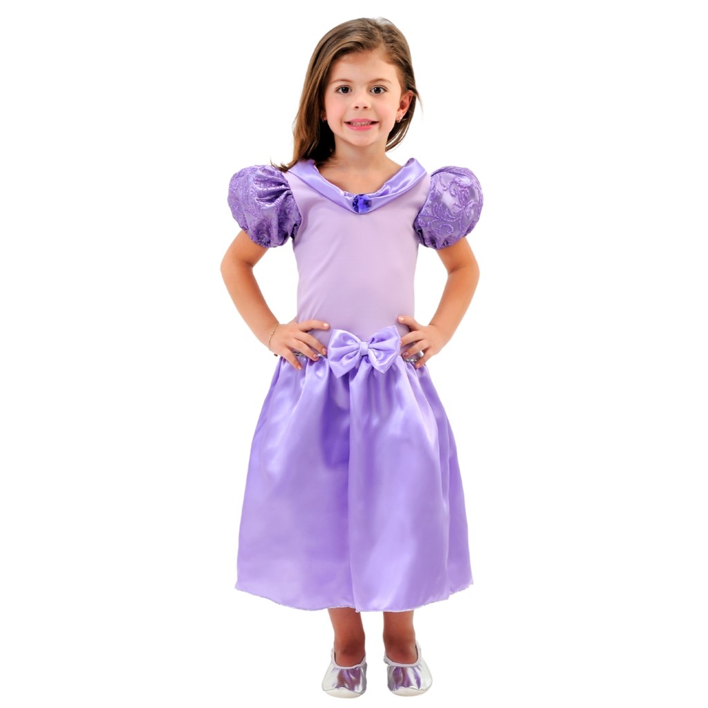 Fantasia de Princesa Vestido Infantil Sofia Rapunzel Lilas Confortável Elegante Moderno Fantasias