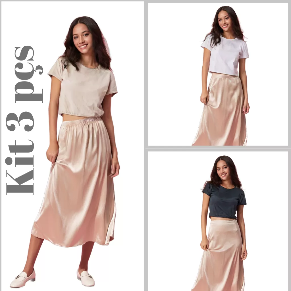 Kit 3 Tops De Manga Segunda Pele Croped