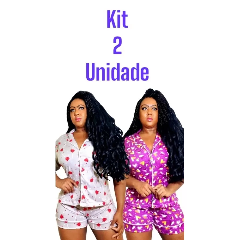 kit com 2 pijama short blogueira americano amamentação pós parto