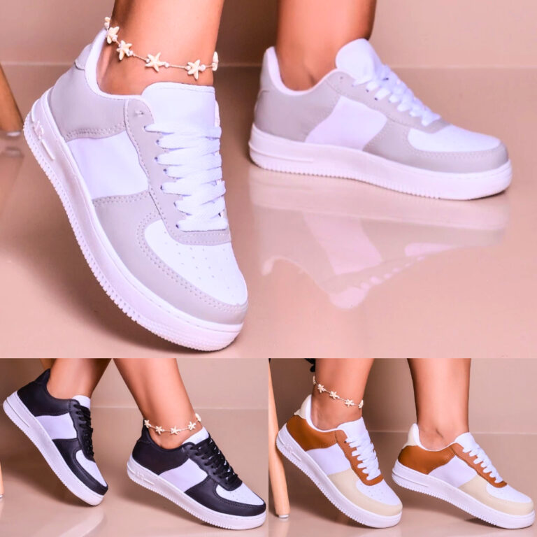 Tênis Feminino Branco Cinza Caramelo Casual Confo