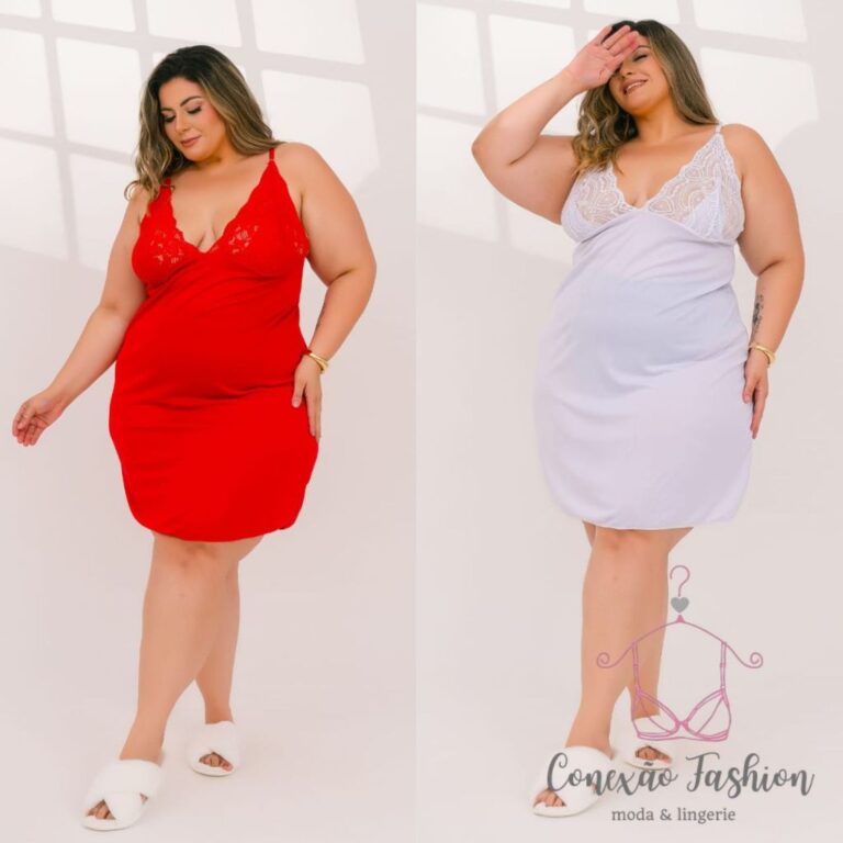 Kit 2 Camisola Sexy Plus Size Renda Delicada Femin