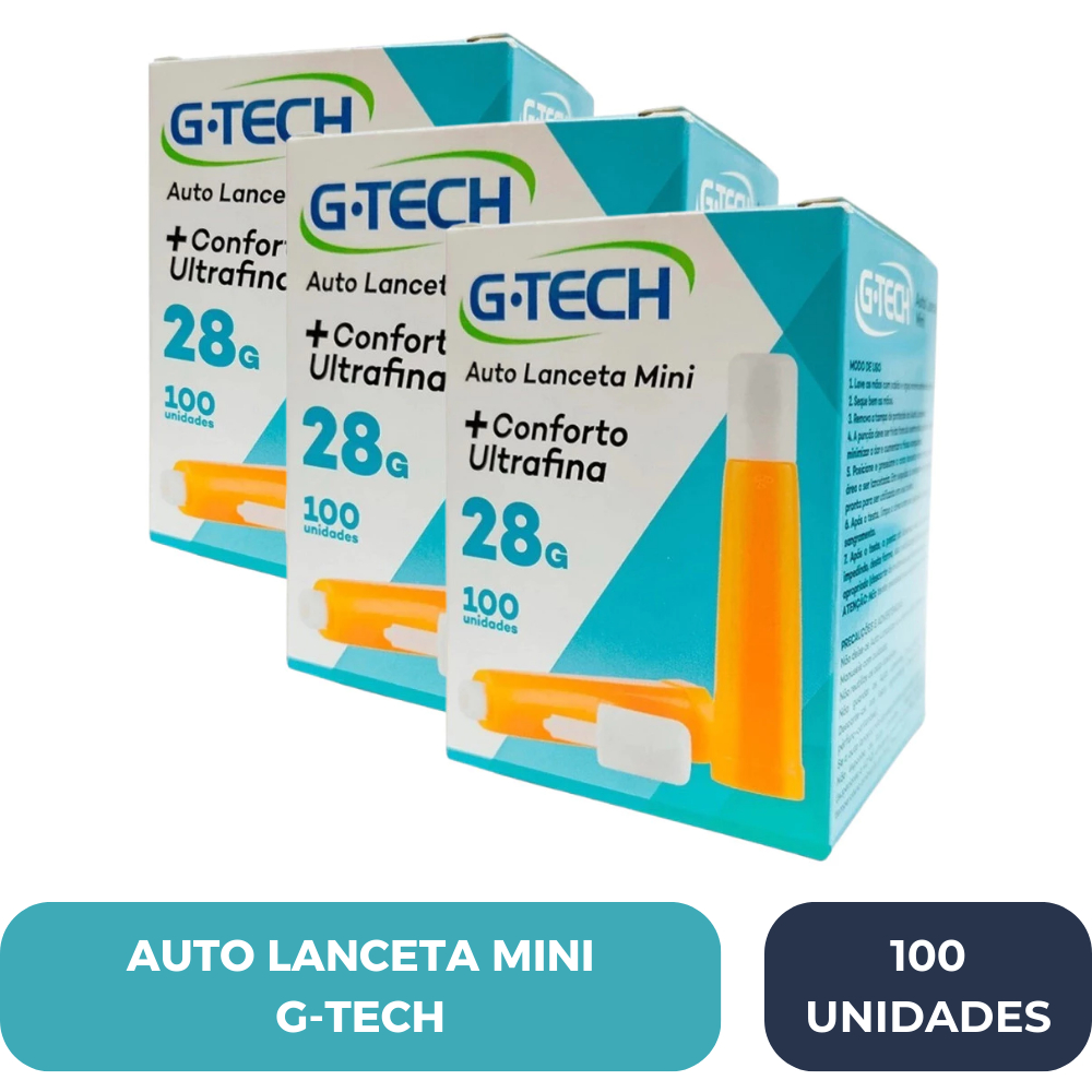 Auto Lanceta Mini G-tech + Conforto Ultrafina 28g com 100 Unidades