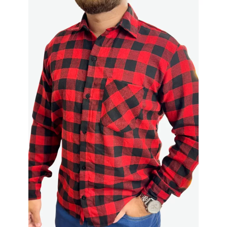 Camisa Masculina Flanelada Xadrez Manga Longa Com 