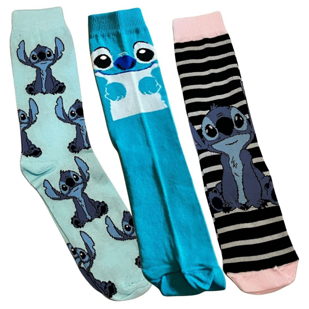 Meia Divertida Feminina Stitch Pijama Academia Crossfit Casual