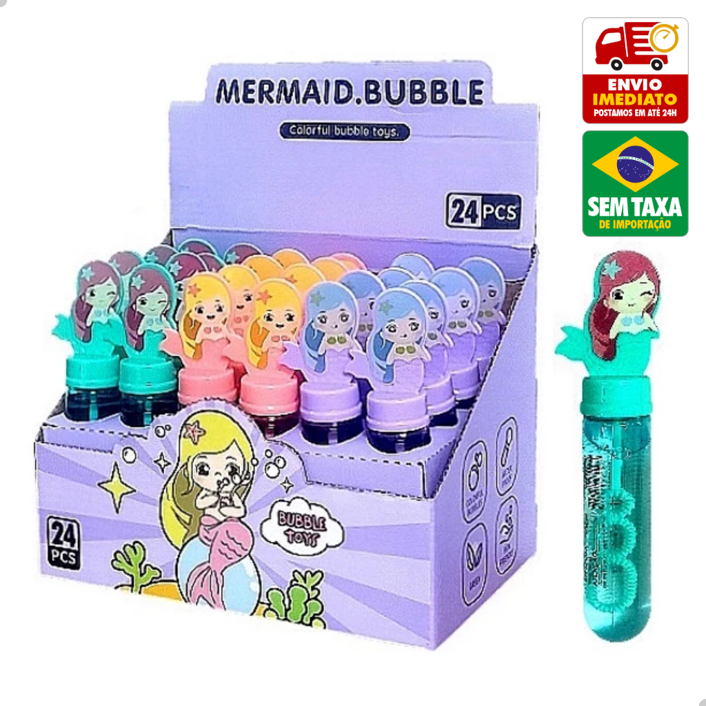 Kit 3 Bolha de Sabão Menina Sereia Brinquedo Plastico DuteToys DTE0404