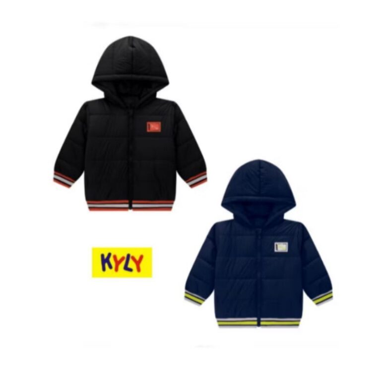 Jaqueta infantil acolchoada com capuz em microfibr